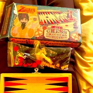 Mini boxed set of travel size checkers chess backgammon3 in 1 set bundle item